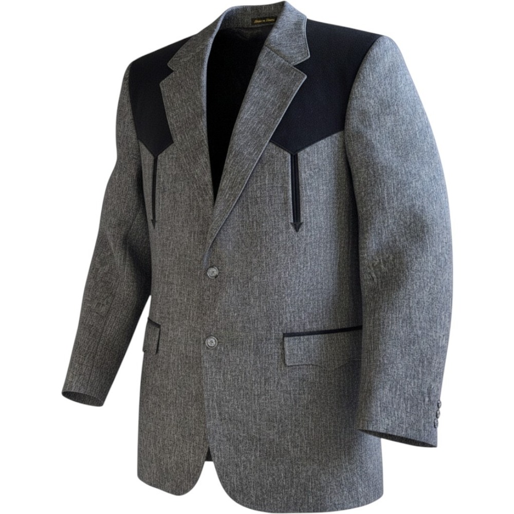 Circle S Mens Western Cowboy Blazer Grey Black  Sport Coat 44L Arrow Detail